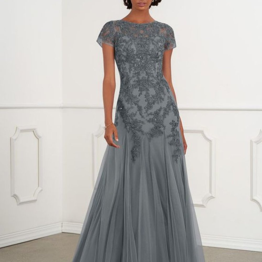 Azazie Charcoal Lace Wedding Gown